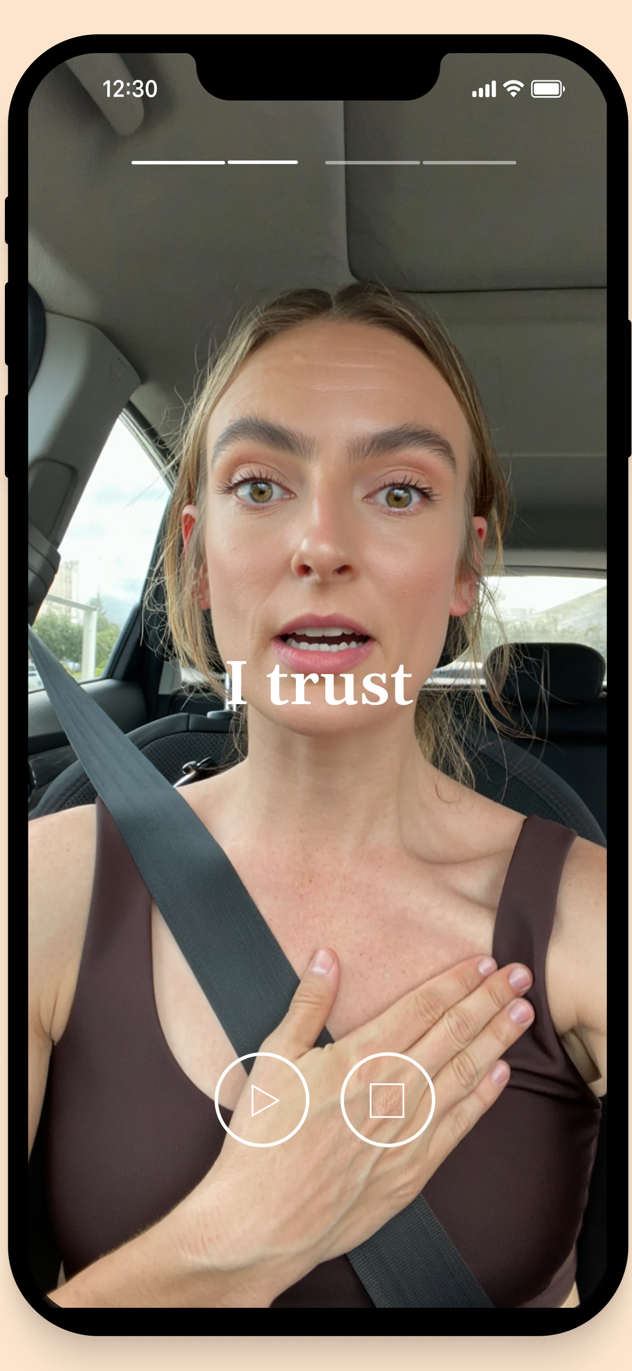 Selfie-mode affirmation practice interface