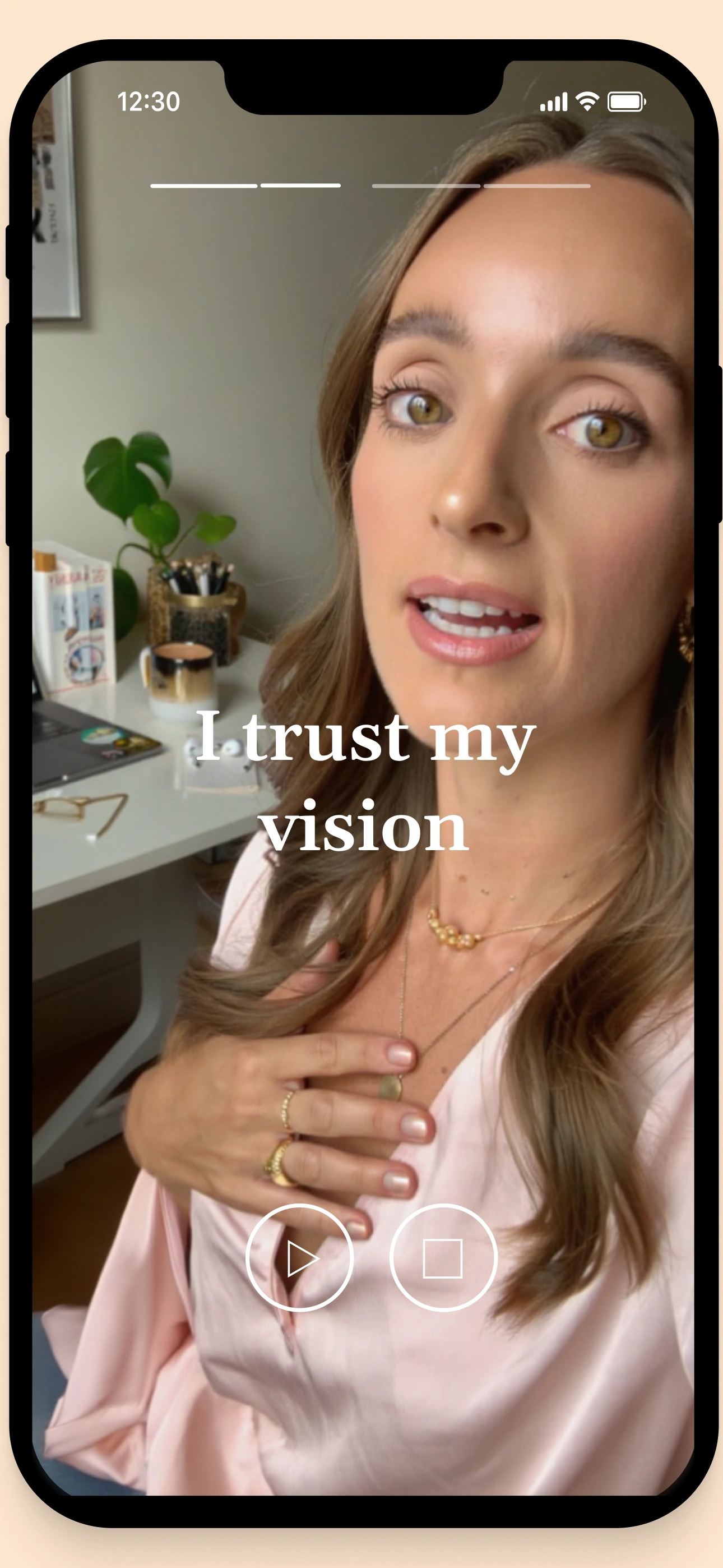 Selfie-mode affirmation practice interface